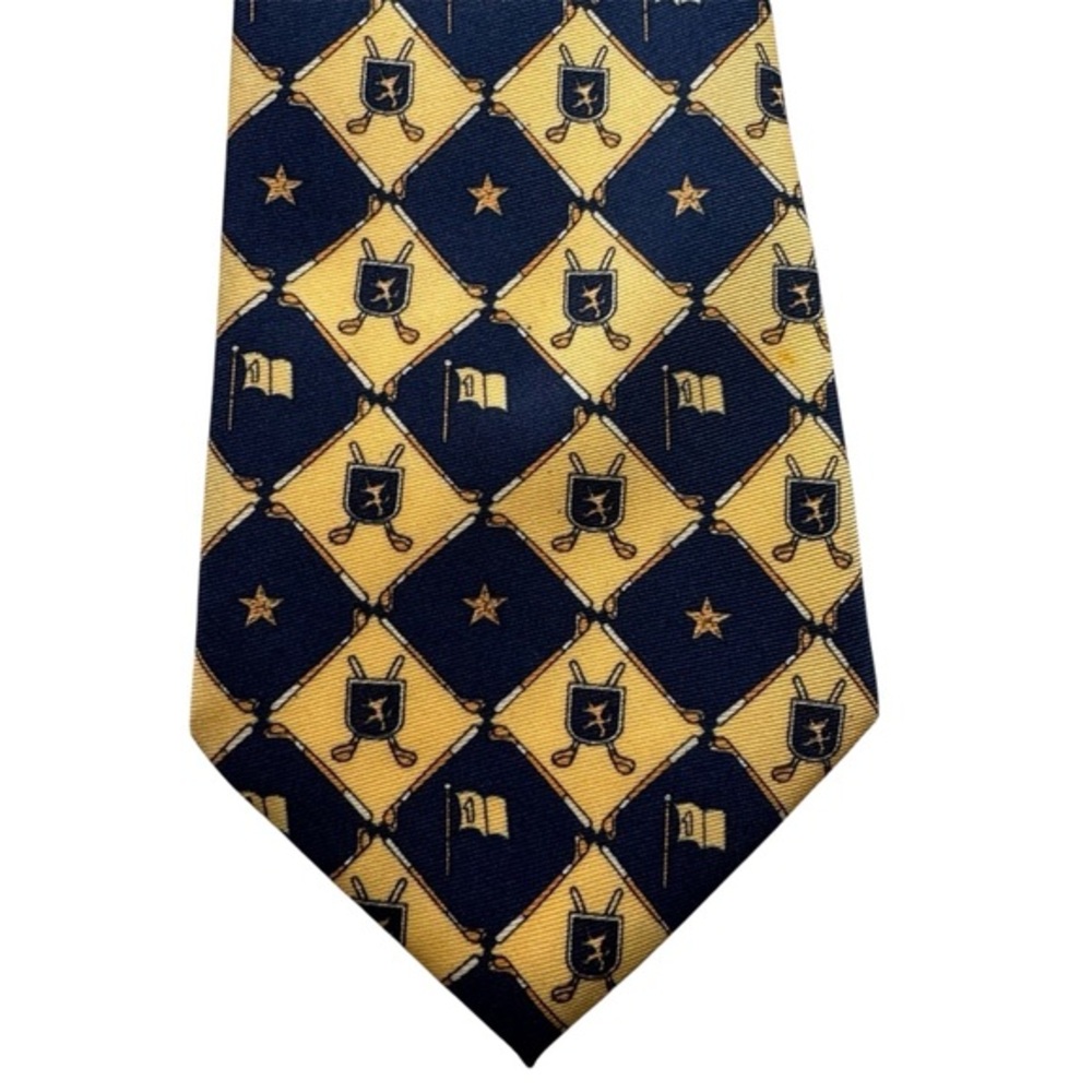 Nordstrom Navy Blue and Yellow Silk Patterned Collegiate Tie NWOT